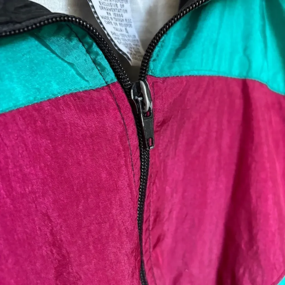Colorblock Vintage 80s 90s Windbreaker Jacket Teal Fuchsia Black Boys 4 good pre